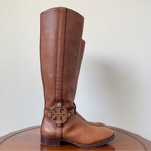 Tory Burch Amanda Black Pebbled Leather Riding boots | US 7